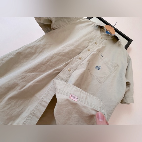 Vintage 90s Bugle Boy khaki cream tan button down short sleeve shirt earth tones - Picture 6 of 11